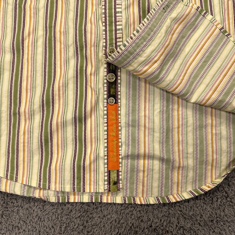 Robert Graham Shirt Mens Large Green Striped Woven Flip Cuff Geometric Going Out - Picture 11 of 13